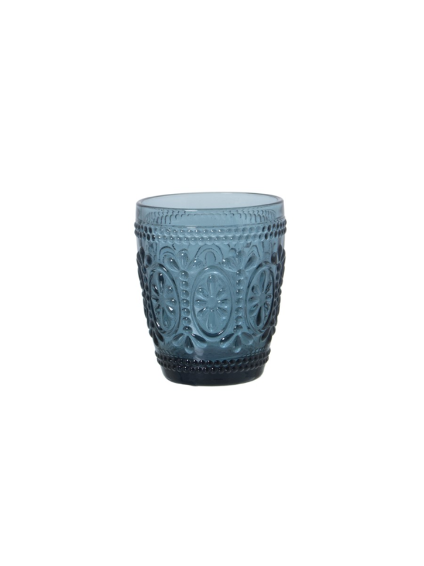 Vaso Bajo Cristal Azul 270ml Deco. Flor