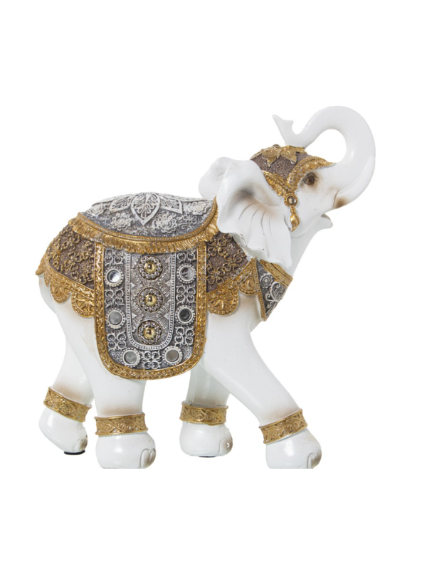 Figura Resina Elefante Blanco/dorado