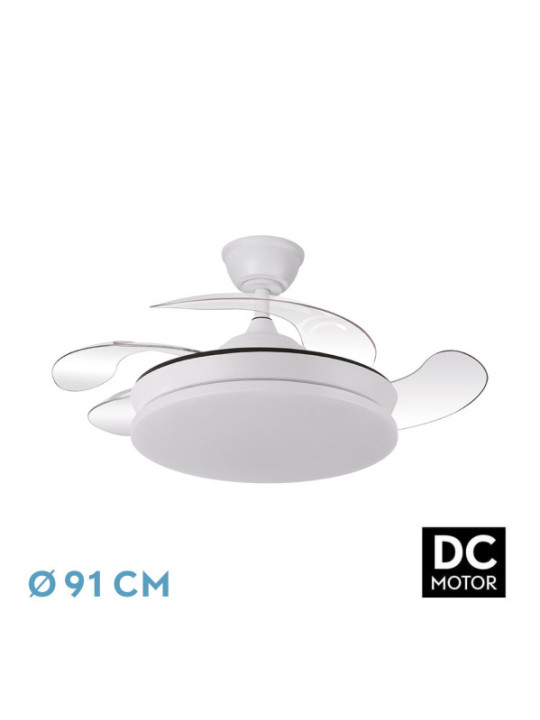 Ventilador Dc Tridente Mini 59w 4aspas Desp. 91d 6980lm Reg.intensidad Remoto+temporizador+memoria 3000-4000-6000k