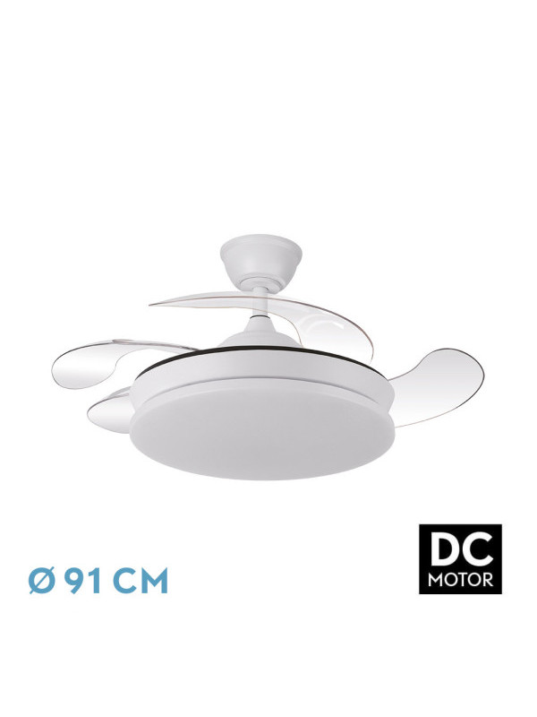 Ventilador Dc Tridente Mini 59w 4aspas Desp. 91d 6980lm Reg.intensidad Remoto+temporizador+memoria 3000-4000-6000k