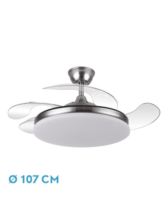 Ventilador Dc Tridente 59w Niquel 4aspas Desp.107d 6980lm Reg.intensidad Remoto+temporizador+memoria 3000-4000-6000k