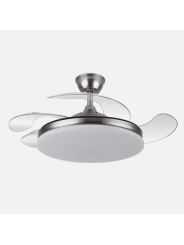 Ventilador Dc Tridente 59w Niquel 4aspas Desp.107d 6980lm Reg.intensidad Remoto+temporizador+memoria 3000-4000-6000k