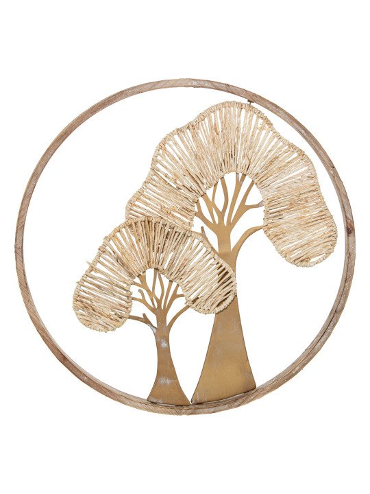 Adorno Pared Madera/metal 61cm Árboles Dorados