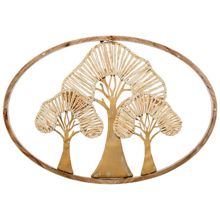 Adorno Pared Madera/metal 65x46cm Árboles Dorados