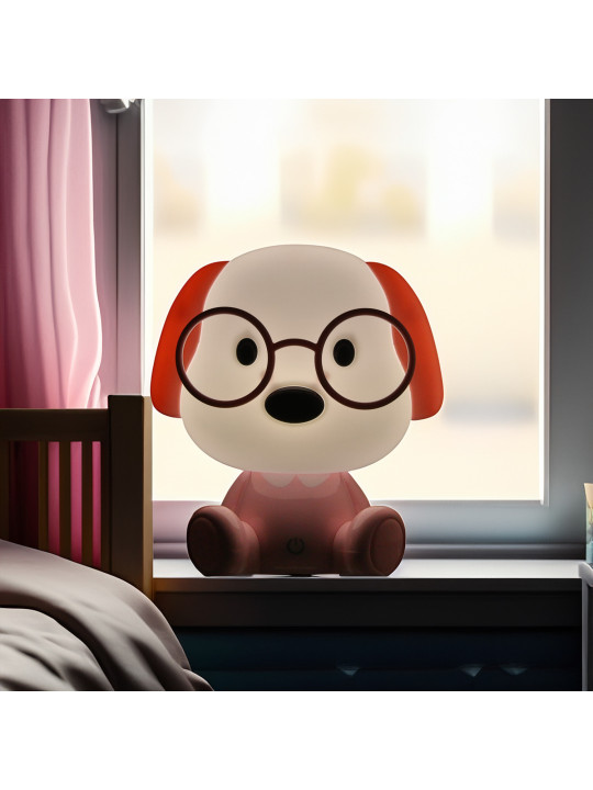 Lámpara Led Sobremesa Perro Rosa, Alimentación Usb