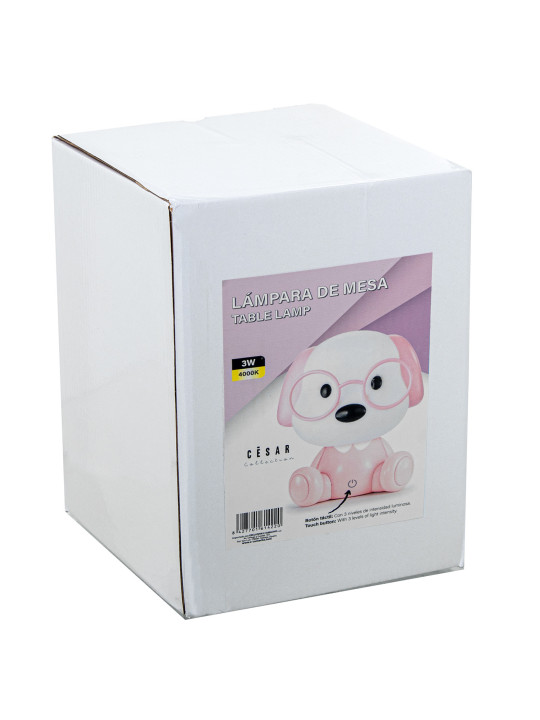 Lámpara Led Sobremesa Perro Rosa, Alimentación Usb