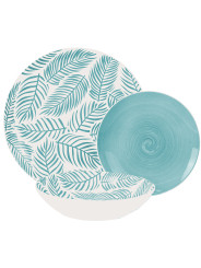 Vajilla 18 Pzs Porcelana Azulhojas, Plato Llano:ø27cm