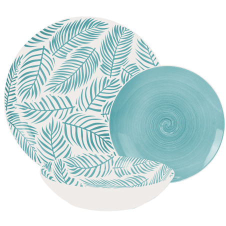 Vajilla 18 Pzs Porcelana Azulhojas, Plato Llano:ø27cm