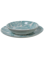 Vajilla 18 Pzs Porcelana Azulhojas, Plato Llano:ø27cm