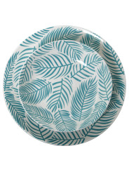Vajilla 18 Pzs Porcelana Azulhojas, Plato Llano:ø27cm