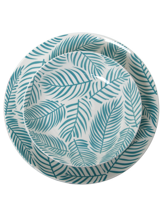 Vajilla 18 Pzs Porcelana Azulhojas, Plato Llano:ø27cm