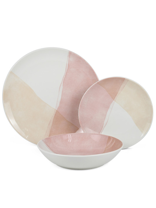 Vajilla 18 Pzs Porcelana Tonos Rosa, Plato Llano:ø27cm