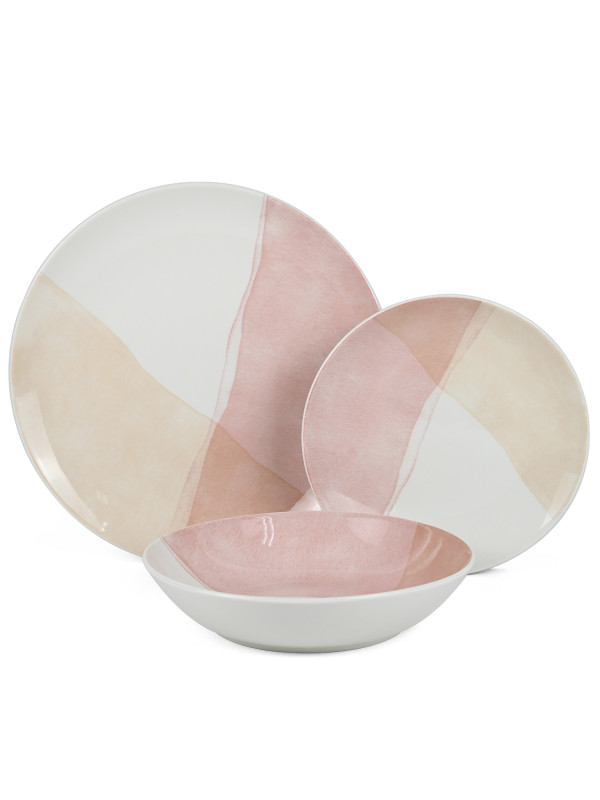 Vajilla 18 Pzs Porcelana Tonos Rosa, Plato Llano:ø27cm