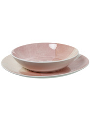 Vajilla 18 Pzs Porcelana Tonos Rosa, Plato Llano:ø27cm