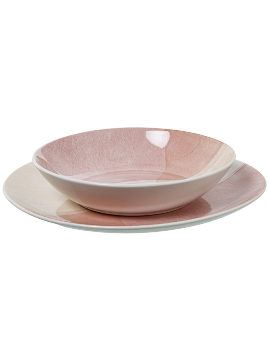 Vajilla 18 Pzs Porcelana Tonos Rosa, Plato Llano:ø27cm