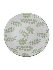Vajilla 18 Pzs Porcelana Blanco Hojas Verdes,plato Llano:ø27