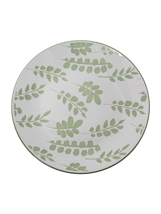 Vajilla 18 Pzs Porcelana Blanco Hojas Verdes,plato Llano:ø27