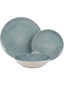 Vajilla 18 Pzs Porcelana Azulceniza, Plato Llano:ø27cm