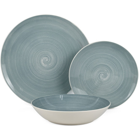 Vajilla 18 Pzs Porcelana Azulceniza, Plato Llano:ø27cm