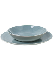 Vajilla 18 Pzs Porcelana Azulceniza, Plato Llano:ø27cm