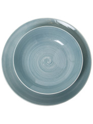 Vajilla 18 Pzs Porcelana Azulceniza, Plato Llano:ø27cm
