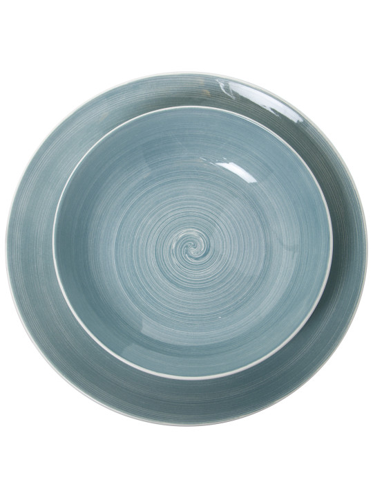 Vajilla 18 Pzs Porcelana Azulceniza, Plato Llano:ø27cm
