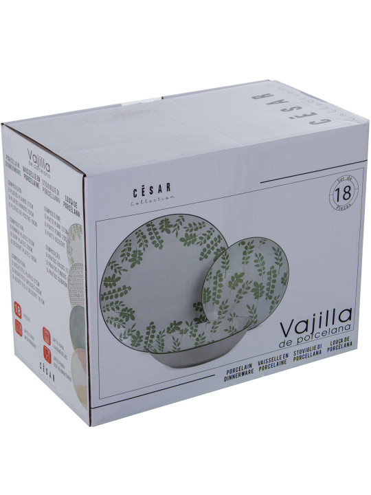 Vajilla 18 Pzs Porcelana Azulceniza, Plato Llano:ø27cm