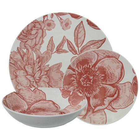 Vajilla 18 Pzs Porcelana Florrosa