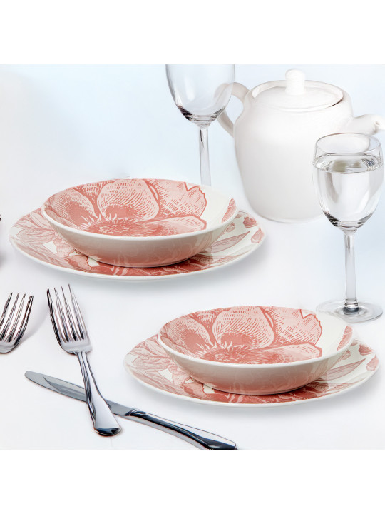 Vajilla 18 Pzs Porcelana Florrosa