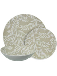 Vajilla 18 Pzs Porcelana Beige Hojas Blancas