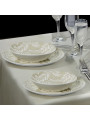 Vajilla 18 Pzs Porcelana Beige Hojas Blancas