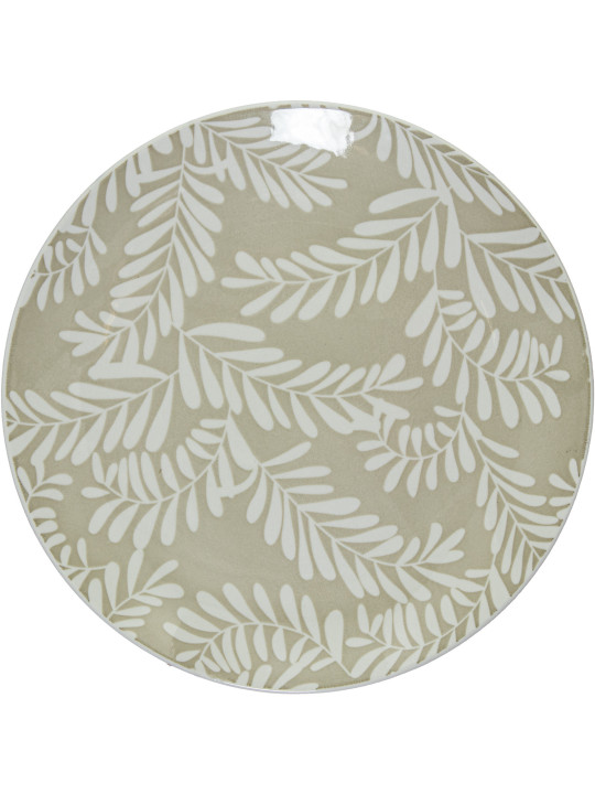 Vajilla 18 Pzs Porcelana Beige Hojas Blancas