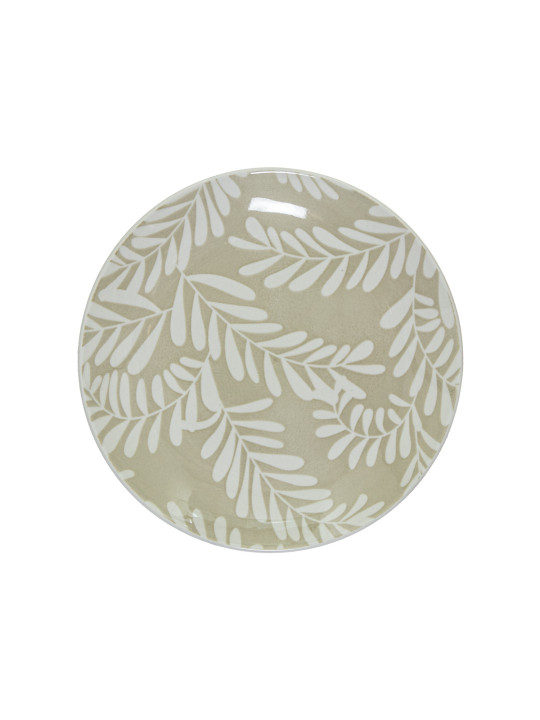 Vajilla 18 Pzs Porcelana Beige Hojas Blancas