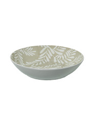 Vajilla 18 Pzs Porcelana Beige Hojas Blancas