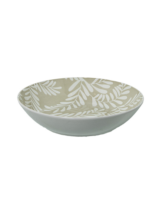 Vajilla 18 Pzs Porcelana Beige Hojas Blancas