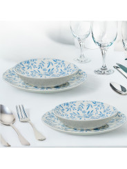 Vajilla 18 Pzs Porcelana Blanco Flores Azules