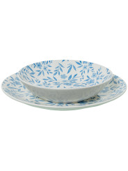 Vajilla 18 Pzs Porcelana Blanco Flores Azules