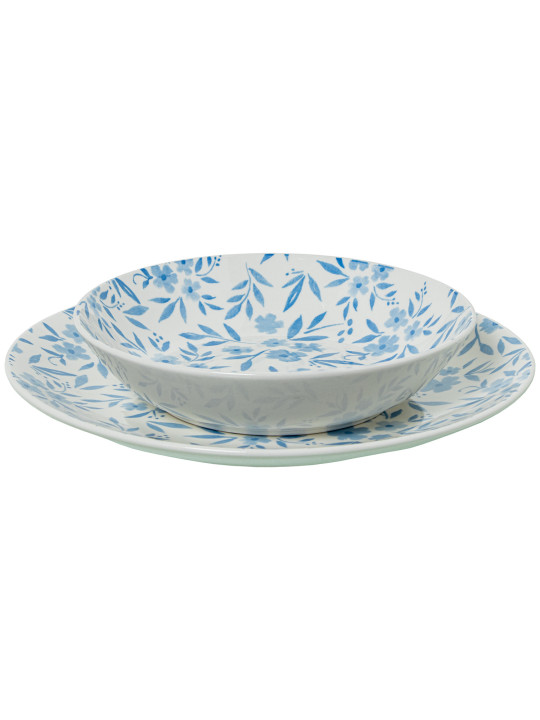 Vajilla 18 Pzs Porcelana Blanco Flores Azules