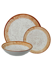 Vajilla 18 Pzs Porcelana Deco. Moteado Borde Marrón