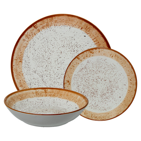 Vajilla 18 Pzs Porcelana Deco. Moteado Borde Marrón