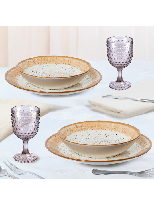 Vajilla 18 Pzs Porcelana Deco. Moteado Borde Marrón