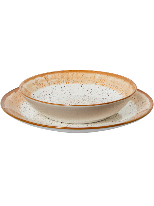 Vajilla 18 Pzs Porcelana Deco. Moteado Borde Marrón