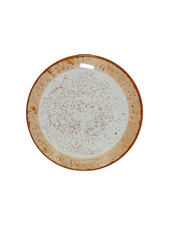 Vajilla 18 Pzs Porcelana Deco. Moteado Borde Marrón