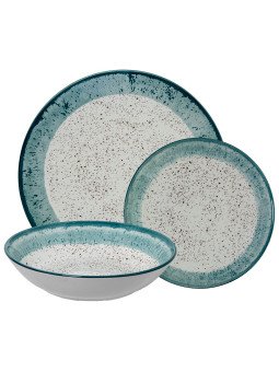 Vajilla 18 Pzs Porcelana Deco. Moteado Borde Azul