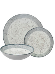 Vajilla 18 Pzs Porcelana Deco. Moteado Borde Gris