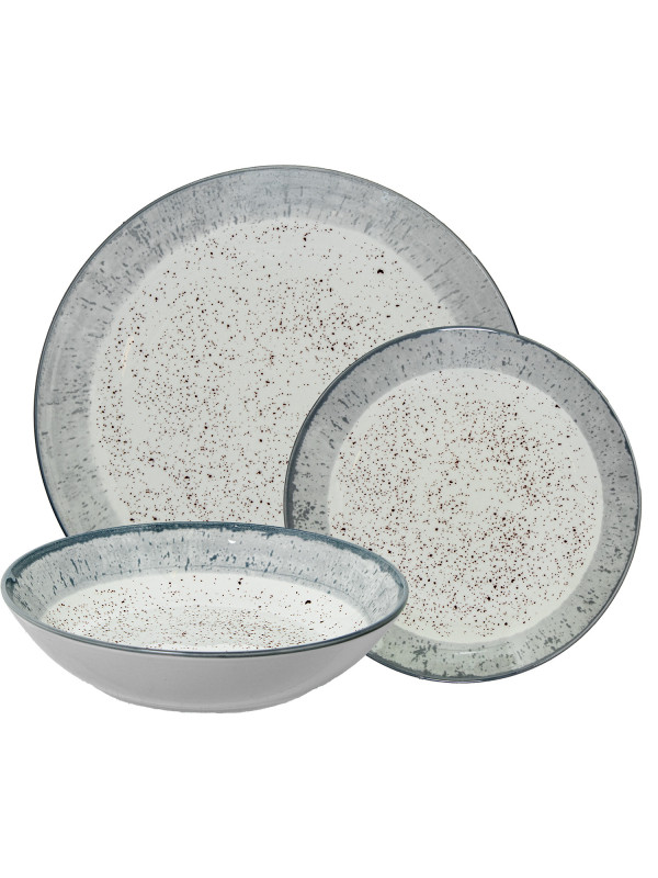 Vajilla 18 Pzs Porcelana Deco. Moteado Borde Gris