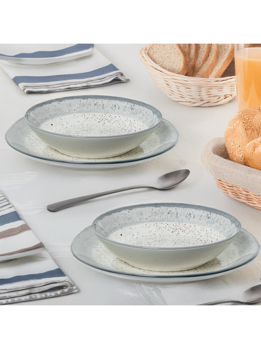 Vajilla 18 Pzs Porcelana Deco. Moteado Borde Gris