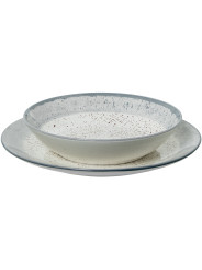 Vajilla 18 Pzs Porcelana Deco. Moteado Borde Gris