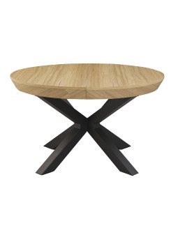 MESA COMEDOR REDONDA EXTENSIBLE BRADLEY 130 - 180 x 130 CM ROBLE/ NEGRO ROBLE/ BLANCO