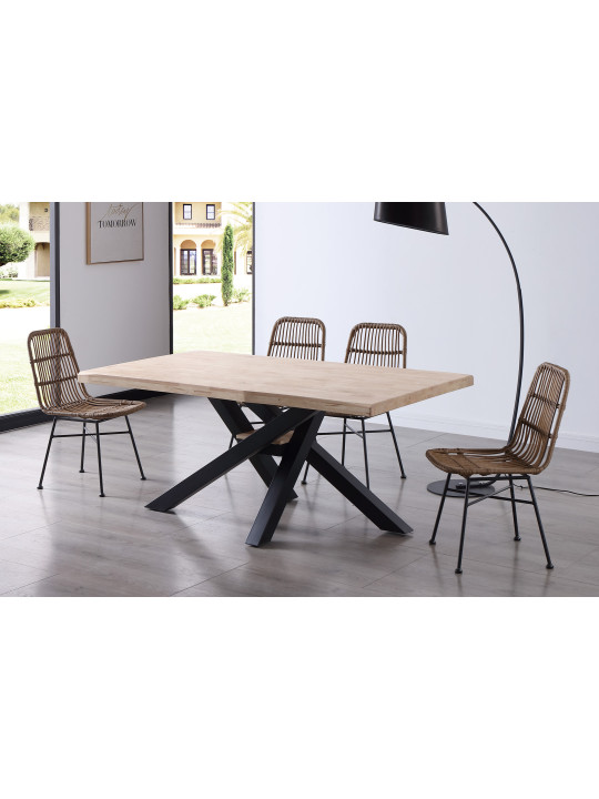 MESA COMEDOR FIJA XENA 180 x 100 CM ROBLE  / NEGRO,  ROBLE / BLANCO , NORDISH / NEGRO  TAPA CON FORMA.
